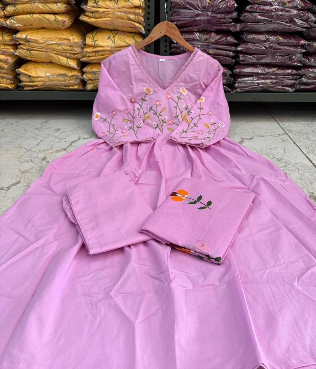 Cotton Embroidered Kurta Set with Malmal Dupatta